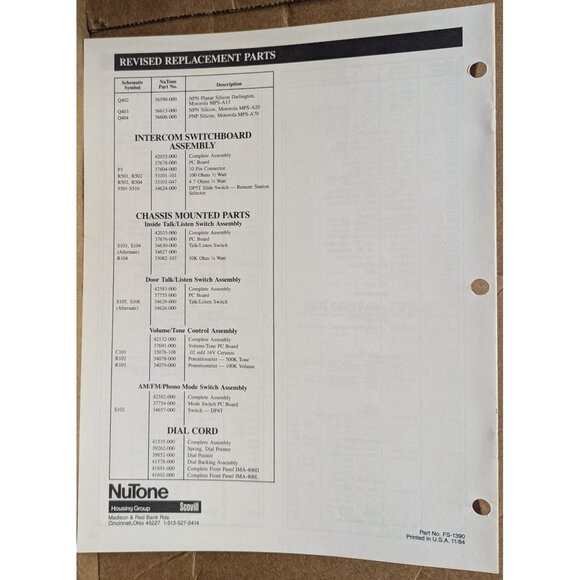 NUTONE SERVICE MANUAL FOR MODEL IM-406 CENTRALIZED RADIO INTERCOM SYSTEM - Picture 9 of 13